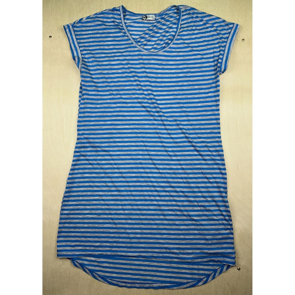 Spirit Activewear Large Dress Tunic Striped Womens Blue Gray Scoop Drop Shoulder